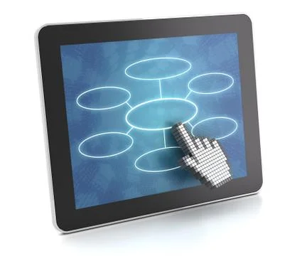 Clicking on a tablet with flow chart, 3d render Stock Illustration