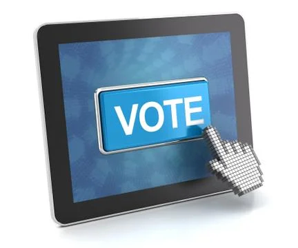 Clicking the vote button on a digital tablet, 3d render Stock Illustration