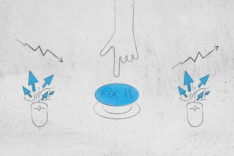 Clickrate performance with hand pushing button to fix stats from bad to great Stock Illustration