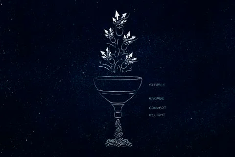 Clicks stats generating profits through marketing funnel Stock Illustration