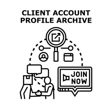 Client account profile archive with digital interaction 库存插图
