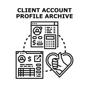 Client account profile archiving and managing data Stock Illustration