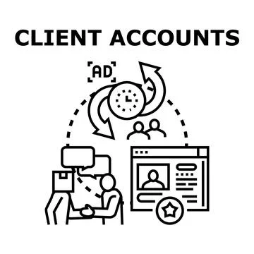 Client accounts managing advertising and customer relationship Stock Illustration