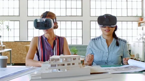 Client amazed by modern virtual reality goggles Stock Footage 71632889