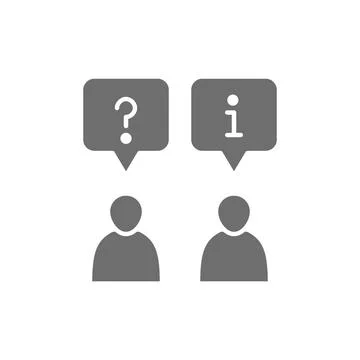 Client and employee with chat cloud, faq and answers grey icon. 스톡 일러스트