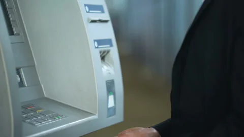 Client annoyed at ATM work, card got stuck in machine, banking system failure Stock Footage 90915439