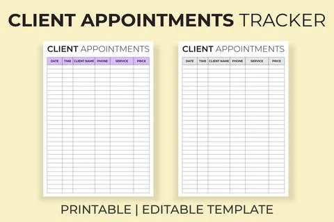 Client Appointments Tracker Template Printable KDP Interior for managing cl.. Stock Illustration