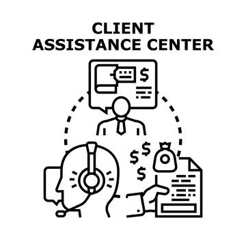 Client assistance center offering support payment financial help イラスト素材