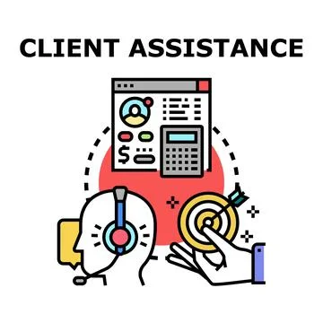 Client assistance concept receiving support from help desk Stock Illustration