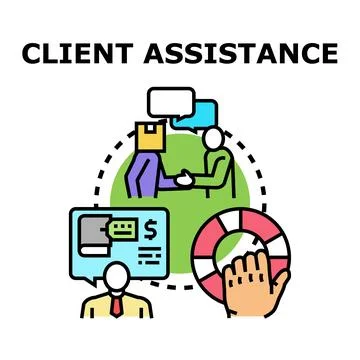 Client assistance helping with support and communication Stock Illustration