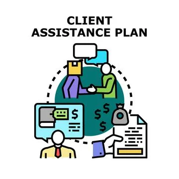 Client assistance planning offering support and business help Stock Illustration