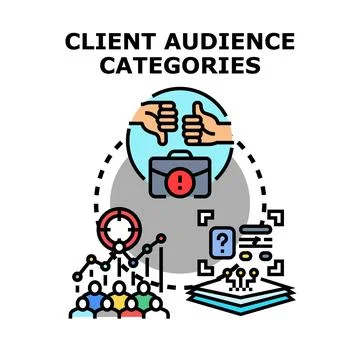 Client audience categories defining marketing demographic segmentation Stock Illustration