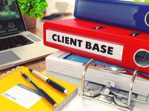 Client Base on Red Office Folder. Toned Image Stock Illustration