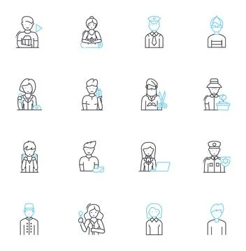 Client behavior linear icons set. Impulsive, Demanding, Meticulous, Indecisive Stock Illustration