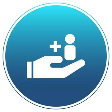 Client Benefit Icon: Vector of a hand supporting a person with a plus sign Stock Illustration