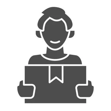 Client with box solid icon, delivery logistic service symbol, courier vector 스톡 일러스트