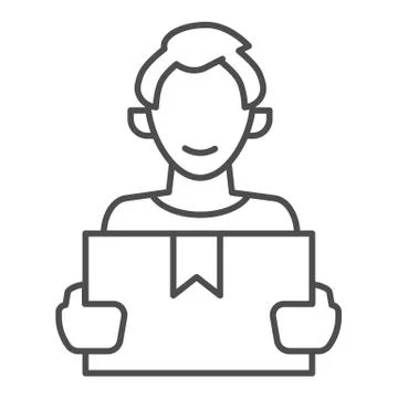 Client with box thin line icon, delivery logistic service symbol, courier vector Stock Illustration
