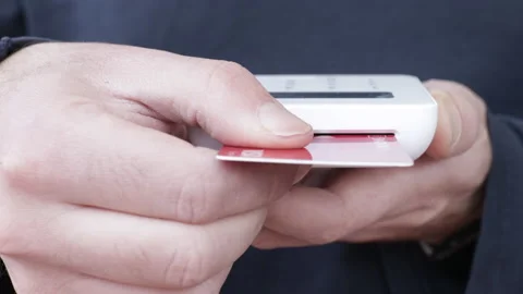 Client buying with Pos payment in shop or supermarket. Card pay concept Stock Footage 148753793
