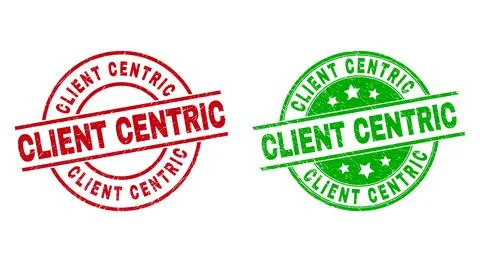 CLIENT CENTRIC Round Badges with Unclean Surface Stock Illustration