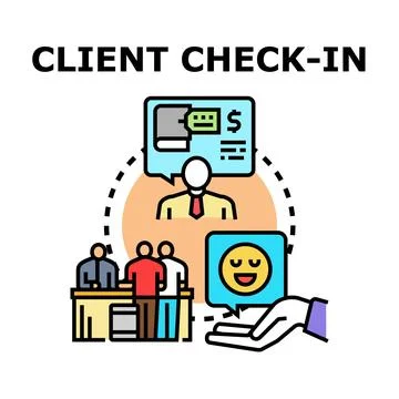 Client check in process outline concept illustration Stock-Illustration