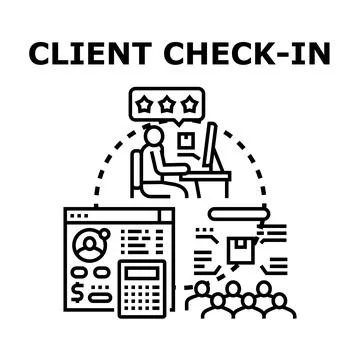 Client check in service process and customer experience concept Stock Illustration