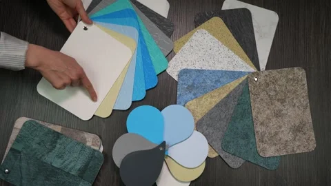 The client chooses the color and structure of his pool. Top view Stock Footage 310571499