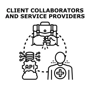 Client collaborators and service providers forming business partnership Ilustração Stock