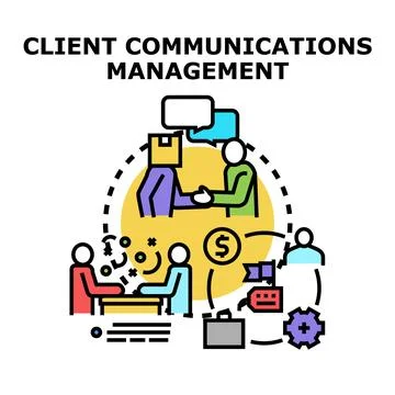 Client communications management with happy customers Stock Illustration