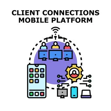 Client connections mobile platform developing digital network Stock Illustration