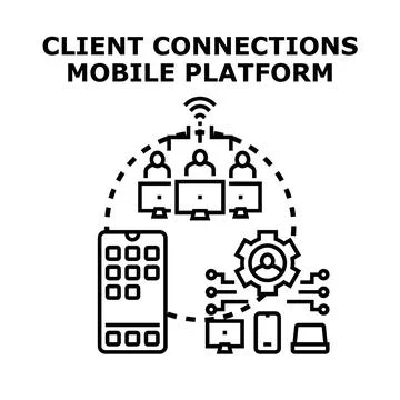 Client connections mobile platform developing digital network Stock Illustration