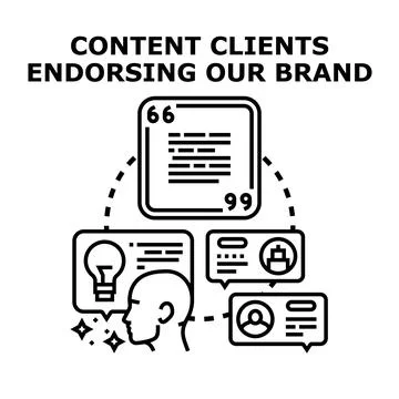 Client content endorsing brand, reputation, and customer feedback Stock Illustration