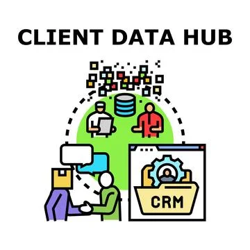 Client data hub collecting customer relationship information Stock Illustration