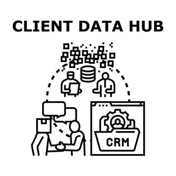 Client data hub collecting customer relationship information Stock Illustration