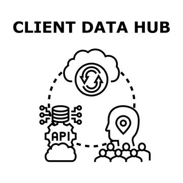 Client data hub connecting information and users Stock Illustration