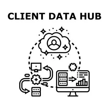 Client data hub connecting information and analytics 库存插图