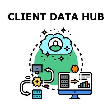 Client data hub connecting information and analytics Stock Illustration