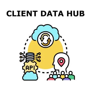 Client data hub connecting information and users イラスト素材