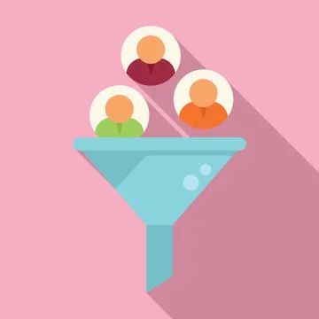 Client database funnel icon flat vector. Crm data Illustrazione stock