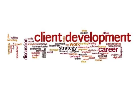 Client development word cloud concept Illustrazione stock