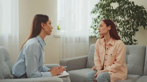 Client Discussing Issues During Psychology Session Video stock 274707687
