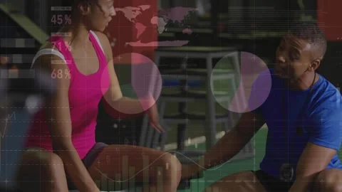 Client doing curls on seat in gym, trainer touching knee guiding form, data Vídeos de archivo 323431113