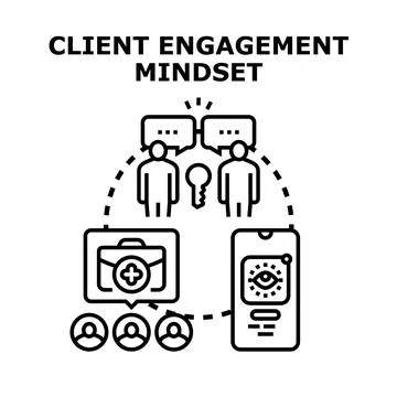 Client engagement mindset developing business strategy solution Stock Illustration