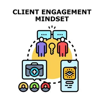 Client engagement mindset developing business strategy solution Stock Illustration