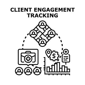 Client engagement tracking managing data analysis Stock Illustration