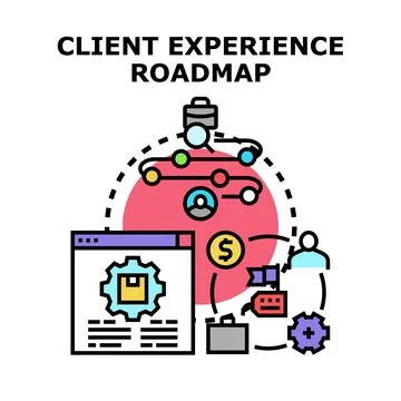 Client experience roadmap navigating journey and process Stock Illustration