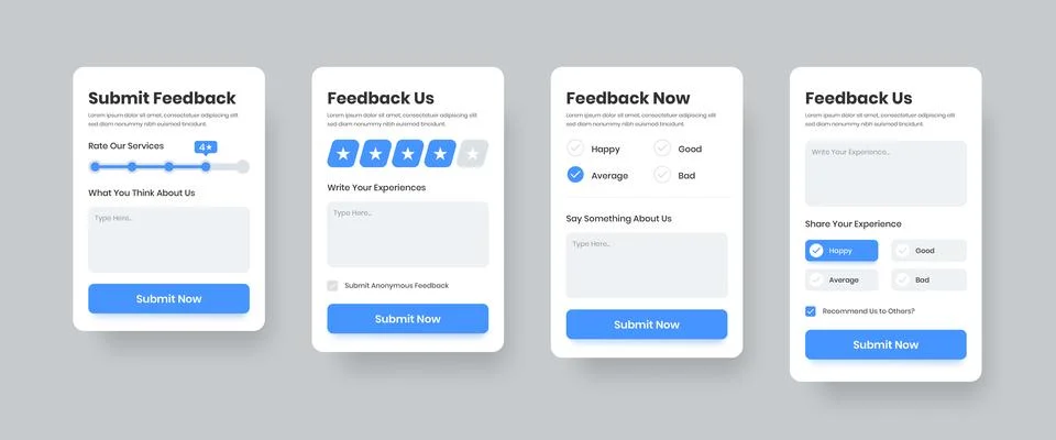 Client feedback and review web and mobile app ui form layout template in fo.. Stock Illustration
