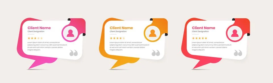 Client feedback and testimonial template design with colorful gradient and .. Stock Illustration