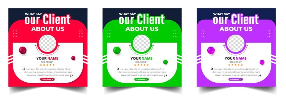 Client feedback, Customer testimonial social media post banner template set. Stock Illustration