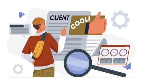 Client feedback evaluation concept with thumbs-up approval. Stock Illustration