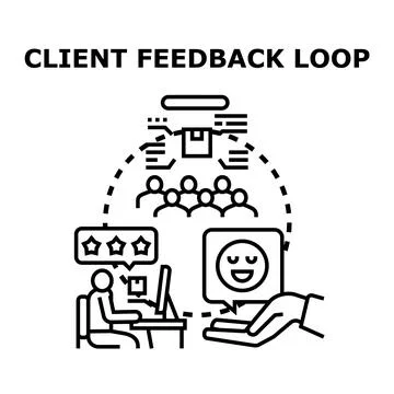 Client feedback loop improving satisfaction and product service Stock Illustration